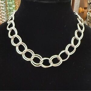 Chunky Double Link Silver Tone Chain Necklace
